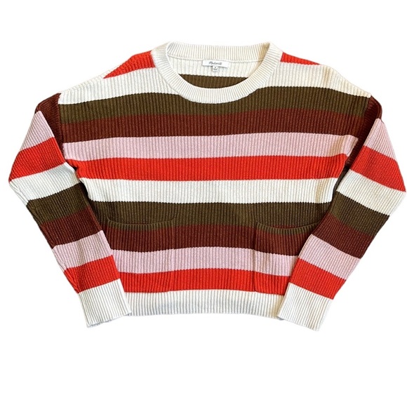 Madewell Pullover Striped Sweater with Pockets Size Medium | Perfect For Fall - Picture 1 of 12